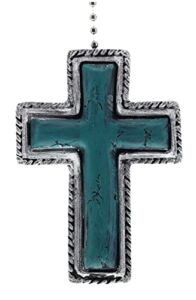 Cross – Faux Antique Silver & Turquoise Ceiling Fan Pull Chain – Spirtual Jesus Art