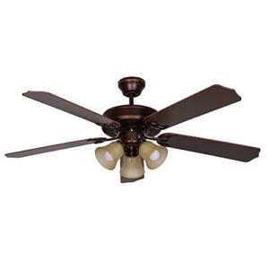 Luminance Heritage Home Bronze Ceiling Fan with Lights | Overhead Fixture with Dual Mount for Flush or Downrod Hanging | LED Lighting with Pull Chain for Bedroom and Living Room, 52 Inch