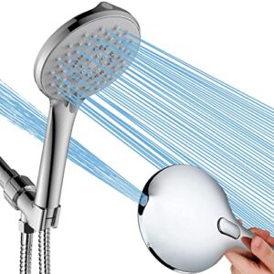 Hand Held Shower Head, TEYOON 4.7-Inch 5 Settings Showerhead, with Extra Long 6 ft. Stainless Steel Hose, Adjustable Mount Bracket and Plumbing Tape, 1.55GPM, Premium Chrome