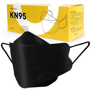 40Pcs KN95 Face Masks, Individual Package for Each Piece, Fish Mouth Type Dust Safety Black Masks, Disposable Face Mask, Breathable Protection Masks for Men, Women
