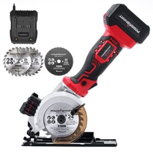 PowerSmart Cordless Circular Saw, 20V 4-1/2 Inch Mini Circular Saw Cordless, 4500 RPM, Laser & Parallel Guide, 3 Blades for Wood and Soft Metal, 4.0Ah Battery and Fast Charger Included
