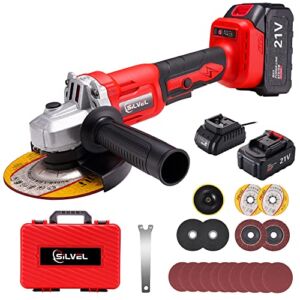 SILVEL 21V Cordless Angle Grinder, 5 Inch 8400RPM Cordless Grinder with 4.0Ah Lithium-Ion Battery, Charger, 2 Position Handle, Power Angle Grinders for Metal , Wood