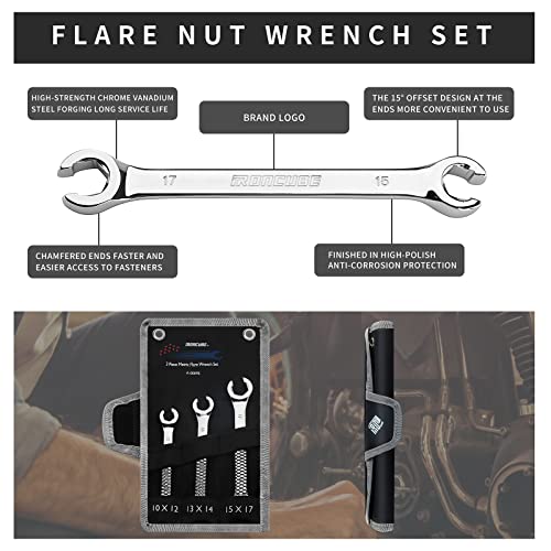 IRONCUBE Flare Nut Wrench Set, Metric, 3-piece, 10-17mm, Brake Line Wrench Set for Removing or Replacing Nuts on Fuel, Brake or Air Conditioning Lines, Organizer Pouch Included | The Storepaperoomates Retail Market - Fast Affordable Shopping