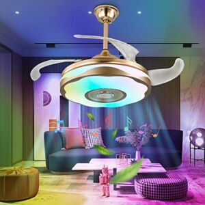 Modern Ceiling Fan with Light and Music Bluetooth Speaker, 42 inch LED Bluetooth Ceiling Fan Chandelier with Remote Control and Silent Motor for Dining Room/Bedroom/Living Room