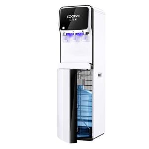 SOOPYK Water Dispenser Cooler Bottom Load Loading with 3 Temperatures Setting 3-5 Gallon Self Cleaning Cold and Hot Water Durable Steel Frame Child Safety Lock Removable Drip Tray for Home Office