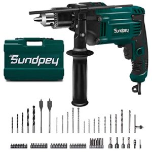 Sundpey Hammer Drill Corded, 1/2 Inch 710W Power Drill Set with Two Modes Function, 2800RPM Variable Speed, 13mm Keyed Chuck, 20 Drill Bits for Home Improvement Construction Concrete