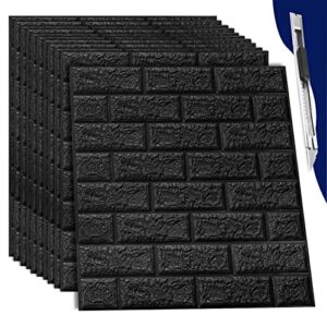 20Pcs 3D Wall Panels Peel and Stick Waterproof, Self-Adhesive Brick Wallpaper Foam Faux Brick Wall Panels for Bedroom, Bathroom, Kitchen, Fireplace Black