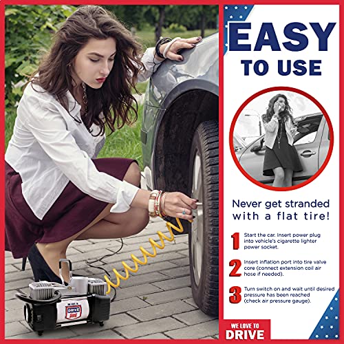 Portable Air Compressor Tire Inflator with Tire Repair Kit – 12V DC Air Pump for Car Tires with 150 PSI Gauge & Car Emergency Kit, Carry Case, Adaptors, Car Plug & Tire Patch Kit by WE LOVE TO DRIVE | The Storepaperoomates Retail Market - Fast Affordable Shopping