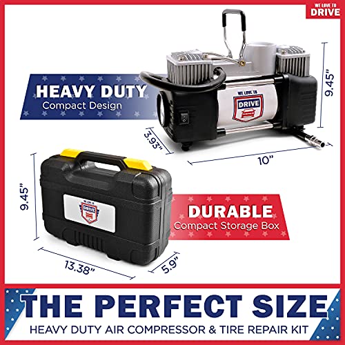 Portable Air Compressor Tire Inflator with Tire Repair Kit – 12V DC Air Pump for Car Tires with 150 PSI Gauge & Car Emergency Kit, Carry Case, Adaptors, Car Plug & Tire Patch Kit by WE LOVE TO DRIVE | The Storepaperoomates Retail Market - Fast Affordable Shopping