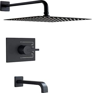 SOOOHOT Matte Black Shower Fixtures, Black Shower Faucet Set with 12 Inch Matte Black Shower Head and Tub Spout, Black Shower Head and Handle Set (Valve Included)