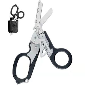 Trauma Shears Emergency Raptor Scissors Tool Stainless Steel Foldable Trauma Shears with Strap Cutter and Glass Breaker – with Holster