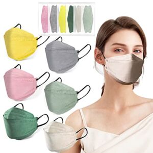 60PCS KF94 Disposable Face Masks, 4 Layers 3D Fish Type Masks Protective Mouth Shields Mask Individually Wrapped, Multicolored Face Mask for Teens Adults men&women 6 Design(Color Morandi)