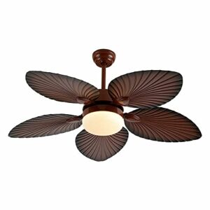 Ceiling Fan Light 5 Wood Palm Leaf Shaped Blades Tropical Style 3 Speed Quiet Motor Chandelier w/Remote for Bedroom Home Office Restaurant Bar Cafe