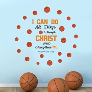 IARTTOP Basketball Wall Stickers, Motivational Saying I Can Do Sticker for Sports Theme Wall Art Boys Room Decoration Sports Ball Wall Decals Basketballer Fans Home Decor for Gym Playroom