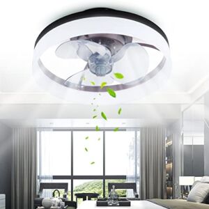 Low Profile Small Ceiling Fan with Light, Low-Noise LED Flush Mount Ceiling Fan with Dimmable Light and Remote 3 Color Fan Light, Bright or Soft Lighting, Hidden Blades, 6 Speeds, 15.74″x6.88″, Brown