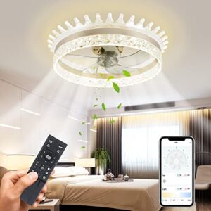 Low Profile Small Ceiling Fan with Light, Low-Noise LED Flush Mount Ceiling Fan with Dimmable Light and Remote, 3 Color Fan Light, Bright or Soft Lighting, Hidden Blades, 6 Speeds, 22.44″x7.08″, Gold