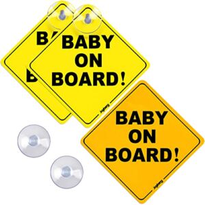 Baby on Board Sticker for Cars 3 Pcs, 5”x5”Baby on Board, Baby on Board Magnet for Car No Residue, Baby on Board Sign with 4 Pcs Baby on Board Suction Cup