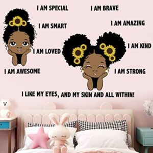 Black Girl Wall Decor Sticker Inspirational Quotes I’m Kind Wall Decals Positive Words Motivational Lettering African American Wall Stickers for Baby Toddler Room Decorations Nursery Playroom Bedroom Wall Decoration.