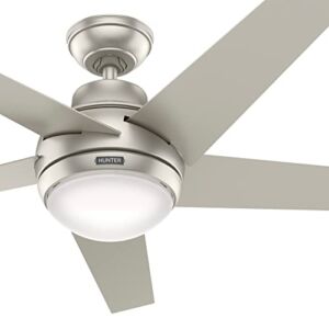 Hunter Fan 52 inch Casual Matte Nickel Indoor Ceiling Fan with LED Light Kit and Remote Control (Renewed)