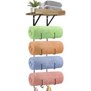 Wall Towel Rack for Rolled Towels, Towel Rack for Bathroom Wall Mount, Bath Towel Holder with Storage Shelf, Towel Rack Wall Mounted for Bathroom, Bathroom Organizer for Rolled Bath Shower Hand Towel