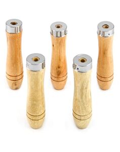 QWORK Wooden File Handle with Strong Metal Collars, 5 Pack Ergonomic Handle Easy Installation File Cutting Tool Craft for 4” – 7” Metal File, Wood File, Screwdriver, Hand Drill