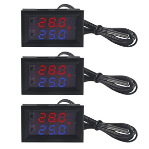 DWEII 3PCS DC 12V Electronic Temperature Controller Programmable -50 to 110 Degree Celsius Heating/ Cooling Thermostat Control Switch Module NTC Waterproof Sensor Probe Dual Color LED Display Monitor