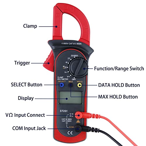 Gloyuda Voltmeter Digital Clamp Meter Multimeter AC Current and AC/DC Voltage Tester with Amp, Volt, Ohm, Continuity, Diode and Resistance Test, Auto-Ranging，Electrical Tester (Red) | The Storepaperoomates Retail Market - Fast Affordable Shopping
