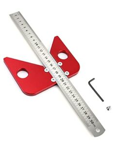 QWORK Center Scribe Gauge, Aluminum Center Finder Ruler, 45/90° Liner & Circle Center Scribe Marker Center Measuring Tool with Detachable Ruler