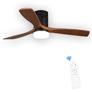 52 Inch Flush Mount Ceiling Fan, Ceiling Fan With Remote, DC Motor Modern Ceiling Fans With Lights,Low Profile Design and Dimmable LED included |6 Speed |