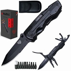 Christmas Gifts, Stocking Stuffers for Men Dad Husband Boyfriend from Daughter Son Wife Kids, Multitool Pocketl Knife, Folding Survival Multi Tool, Cool Gadgets, Engraved ‘I LOVE YOU’