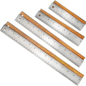 PRENDI 4 Pieces 6+8+12+14 inch Stainless Steel Metal Rulers Stainless Steel Cork Back Rulers Non Slip Straight Edge Ruler with Inch and Centimeters