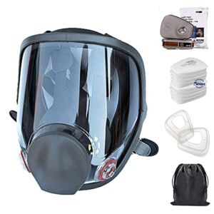 Full Facepiece Respirator with Filters, 15in1 Reusable Gas Respirator Mask for Dust, Organic Vapors, Painting Spraying, Woodworking Chemical, Industry Work Protection etc.,Full Face Wide Field of View