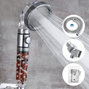High Pressure Filter Filtration Shower Head with Stainless Steel Hose and Bracket,Water Saving Spray Handheld Showerheads for Dry Skin & Hair