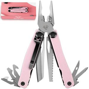 SIUPRO Pocket Multitool Knife, Folding Tactical Plier Saw with Clip, Survival Utility Multi Tool for Women Men Kids, All Self Locking, Cute Pink SD-9