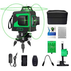 TAOVINA Laser Level Green Self Leveling 3 x 360° 30m Rotary Lasers with Magnetic Wall Bracket and Remote Control, 3D 12 Lines, Horizontal and 2 Vertical Lines(4pcs Battery)