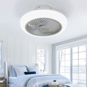 IWANU 18 Inch Ceiling Fans with Lights, Low Profile Ceiling Fan, Enclosed Ceiling Fan with Light for Bedroom (White)