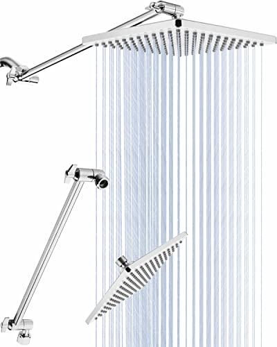 8” Rain Shower Head with Matching 15” Extension Arm- Square Shower Head- Extra Long Height and Angle Adjustable Shower Head Extension Arm for Large Surface- Singing Rain Ultimate Shower Experience | The Storepaperoomates Retail Market - Fast Affordable Shopping
