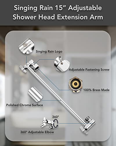 8” Rain Shower Head with Matching 15” Extension Arm- Square Shower Head- Extra Long Height and Angle Adjustable Shower Head Extension Arm for Large Surface- Singing Rain Ultimate Shower Experience | The Storepaperoomates Retail Market - Fast Affordable Shopping