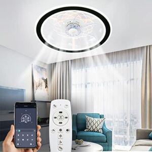 TC-HOMENY Low Profile Ceiling Fan with Lights 17.72″ Invisible Blades Bedroom Ceiling Fan Light Kit LED Dimmiable