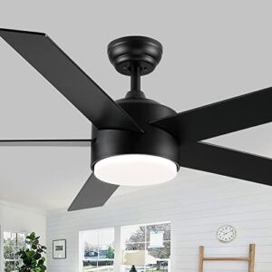Ceiling Fans with Lights and Remote, 52 inch Black Ceiling Fan with Lights, LED, 5 Blades, 3-Speed Reversible, Modern Ceiling Fan for Bedroom, Living Room, Patio, Ceiling Fans by POCHFAN