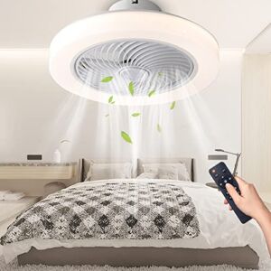NFOD Modern Ceiling Fan with Lights,18in Smart Enclosed Bladeless Ceiling Fan and Remote Control,72W LED Flush Mount Low Profile Ceiling Fans,3 Colors Dimmable 3 Speeds 1/2 Timing
