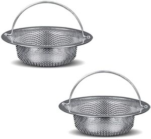 2 PCS Kitchen Sink Strainer Stainless Steel, kitchen Sink Drain Strainer with Handle，Sink Strainers with Large Wide Rim 4.5″ Diameter for Kitchen Sinks