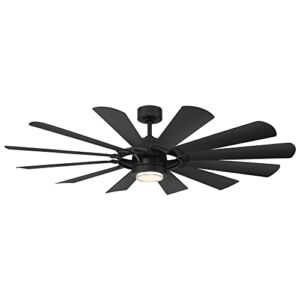 Wyndmill Smart Indoor and Outdoor 12-Blade Ceiling Fan 65in Matte Black 3000K LED Light Kit and Remote Control works with Alexa and iOS or Android App