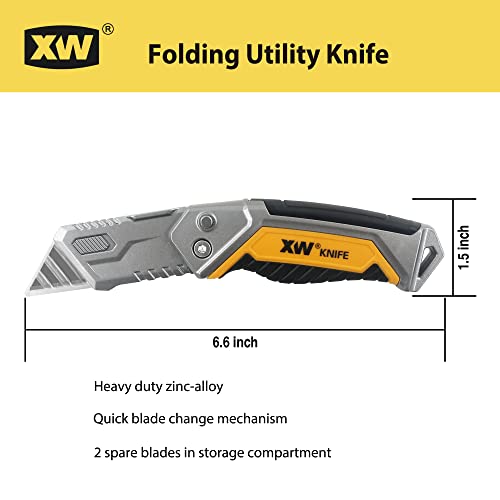 XW Utility Knife Set, Heavy Duty Zinc Alloy Retractable Box Cutter and Folding Utility Knife with Blade Storage Design, Extra 10 Blades Included, 2-Pack | The Storepaperoomates Retail Market - Fast Affordable Shopping