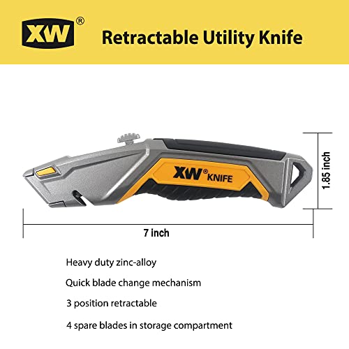 XW Utility Knife Set, Heavy Duty Zinc Alloy Retractable Box Cutter and Folding Utility Knife with Blade Storage Design, Extra 10 Blades Included, 2-Pack | The Storepaperoomates Retail Market - Fast Affordable Shopping