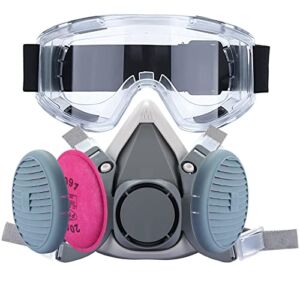 Respirator Mask Reusable Half Facepiece – With 2091 p100 filters Anti-Fog Safety Goggle and Waterproof cover Set For Against Dust,Grinding, Sawing, Sanding, Chemical Woodworking Welding