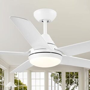 Ceiling Fan with Lights, Modern 48 Inch White Ceiling Fan with Remote Control, 5 Reversible Blades, Quiet Motor, 3 Speed, Adjustable Color, Timer for Bedroom,Living Room, Dining room, Patios