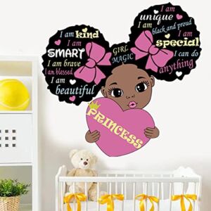 Black Girl Magic Inspirational Wall Decals Quote I’m Kind Princess Wall Sticker Pink Motivational Saying Positive Words Wall Stickers for Baby Toddler Room Nursery Playroom Bedroom Living Room.