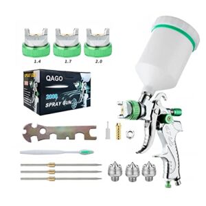 HVLP Spray Gun Set, Automotive Paint Spray Paint Gun with 3 Nozzles 1.4/1.7/2mm Nozzle and 600cc Cups, for Car Primer, Furniture Surface Spraying, Wall Painting, Base Coatings (Green)