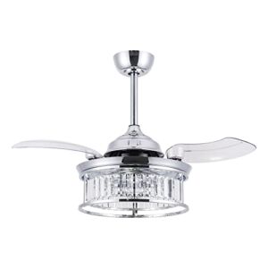 Parrot Uncle Ceiling Fans with Lights and Remote Chandelier Ceiling Fan with Light and Retractable Blades, 36 Inch, Chrome